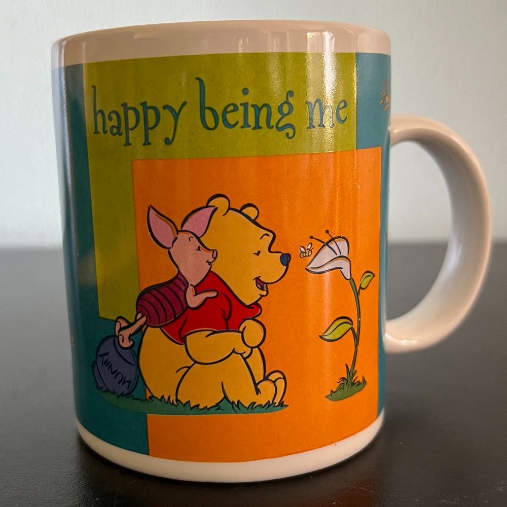 DISNEY Winnie the Pooh HAPPY BEING ME Vintage Ceramic Mug ~ A. A. Milne